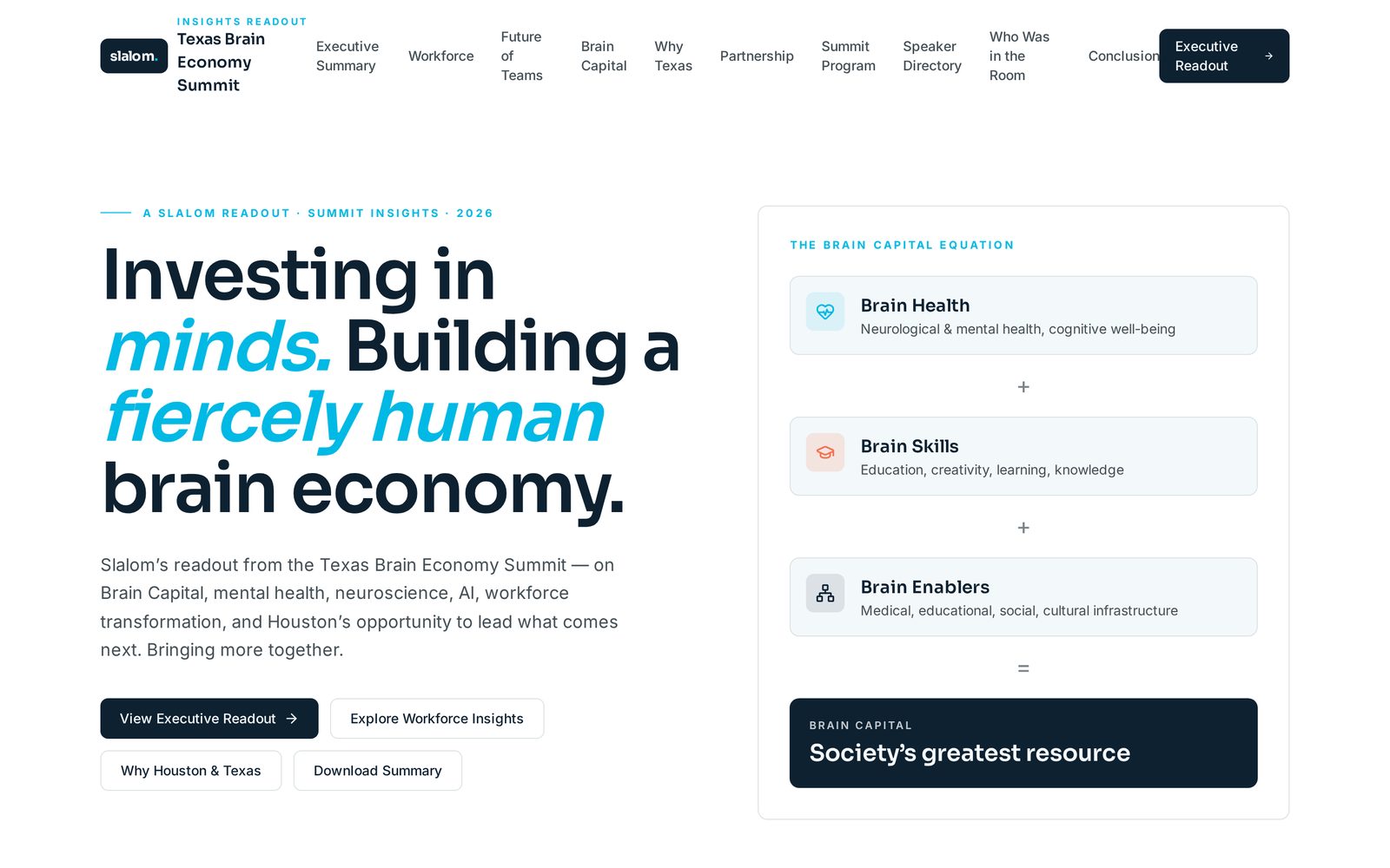 Texas Brain Economy Summit Insights Hub — homepage preview